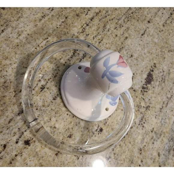 Vintage Flower Pink Blue Ceramic Porcelain Bathroom Towel Holder Clear Ring - Picture 2 of 12